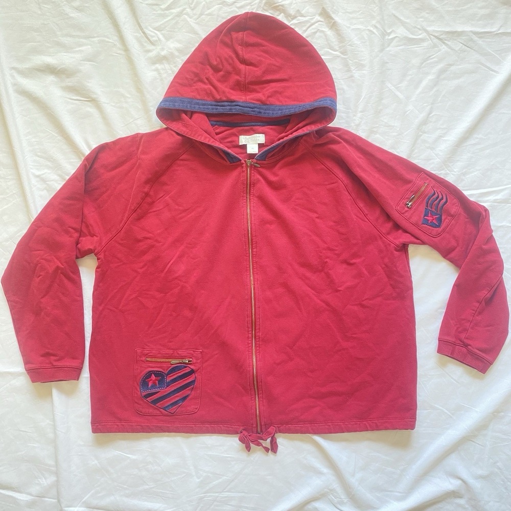 Christopher & Banks Y2K 2006 Red Zip Up Hoodie XL Heart Star Applique Vintage